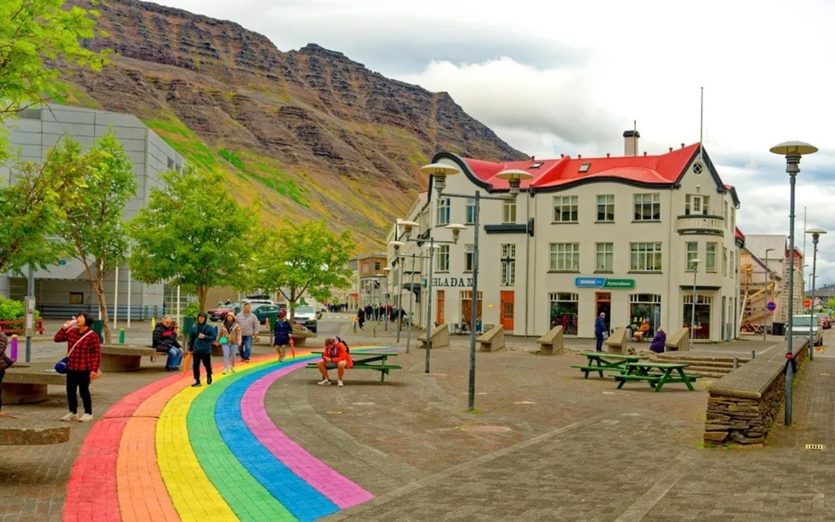 Coloured wooden houses on a street in Ísafjörður