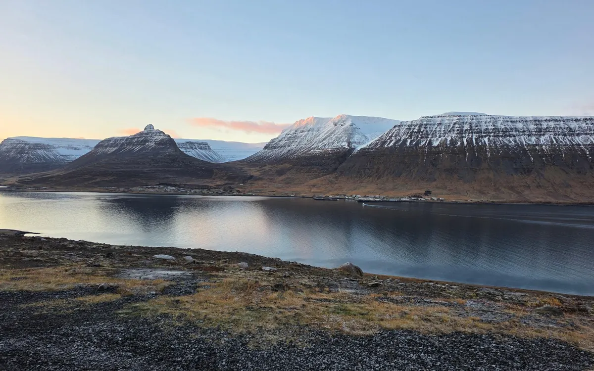 Fjord and farm seen from the road in the Westfjords